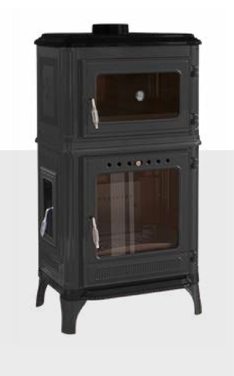 Vedkomfyr Modell 8010CK koketopp bakerovn 7kW grå emaljert