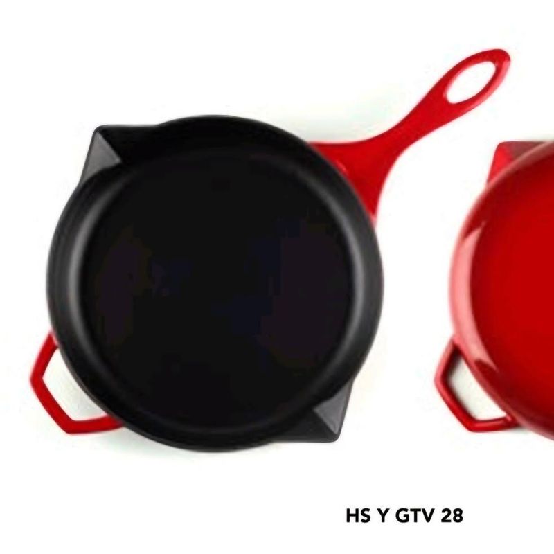 Støpejernspanne 28 cm rød